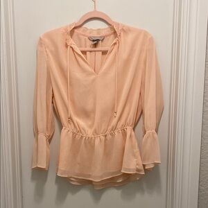H&M light pink ruffled sheer long sleeve top